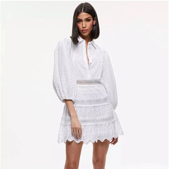 Alice + Olivia Blakesley Blouson Eyelet Mini Dress size 8 NWT $ 495.00 - Picture 2 of 11